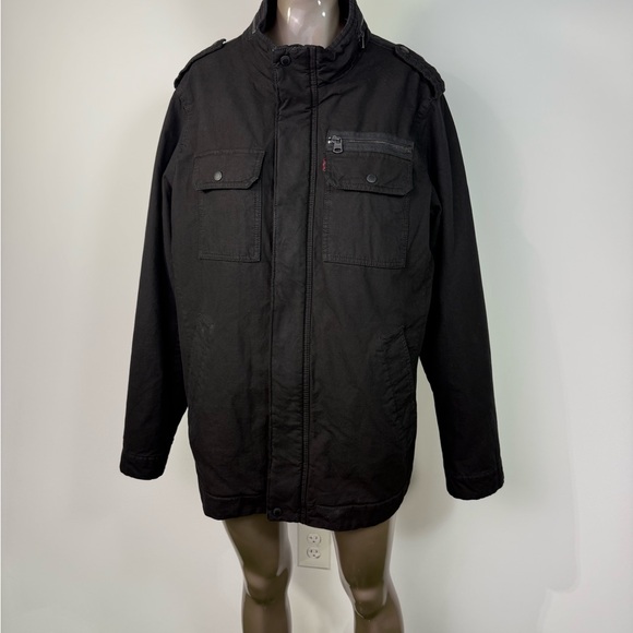 NWT Levi's Men's Two-Pocket Trucker Jacket Sherpa Lined Black Size LT - Picture 3 of 16